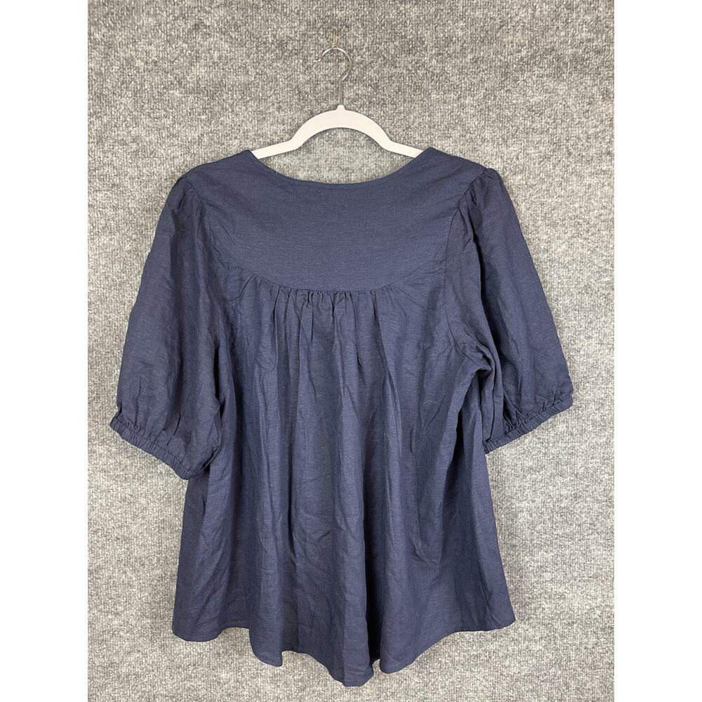 Mason Belle Women's Blouse XL Blue Smocking with Stitching Tye Clouser - Picture 9 of 9
